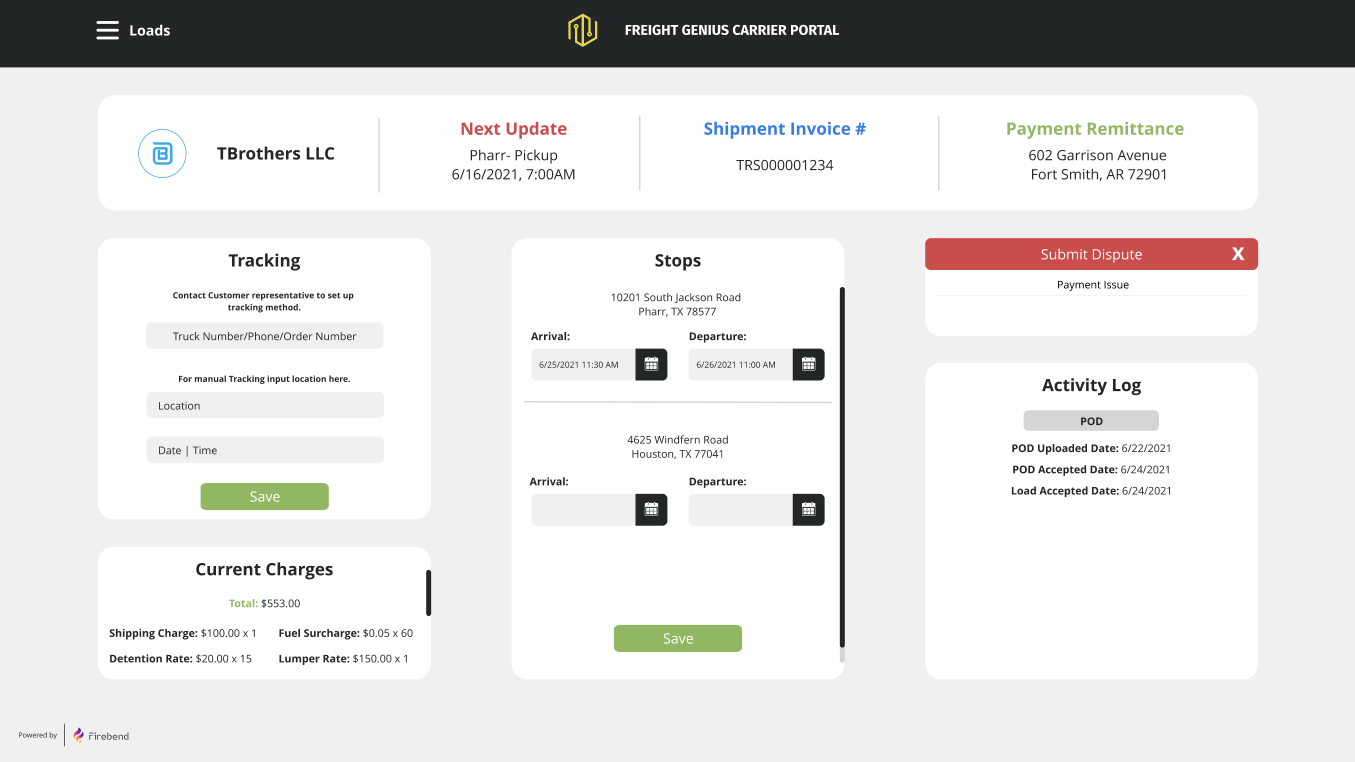 screenshot of Freight Genius